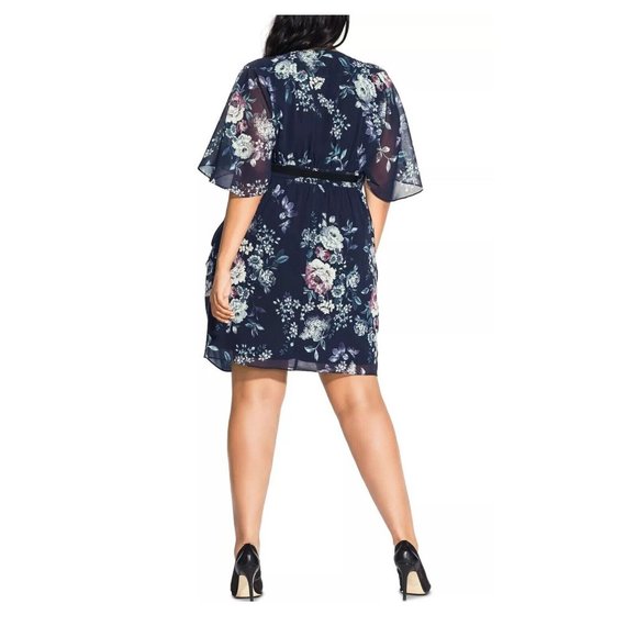 City Chic Womens Plus L/20 Mysterious Floral Print Belted Wrap Dress NWT BB83 - Picture 2 of 10